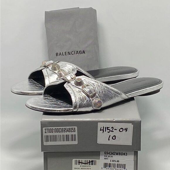 Balenciaga Cagole Metallic Leather Flat Sandals size 40 - Picture 12 of 14